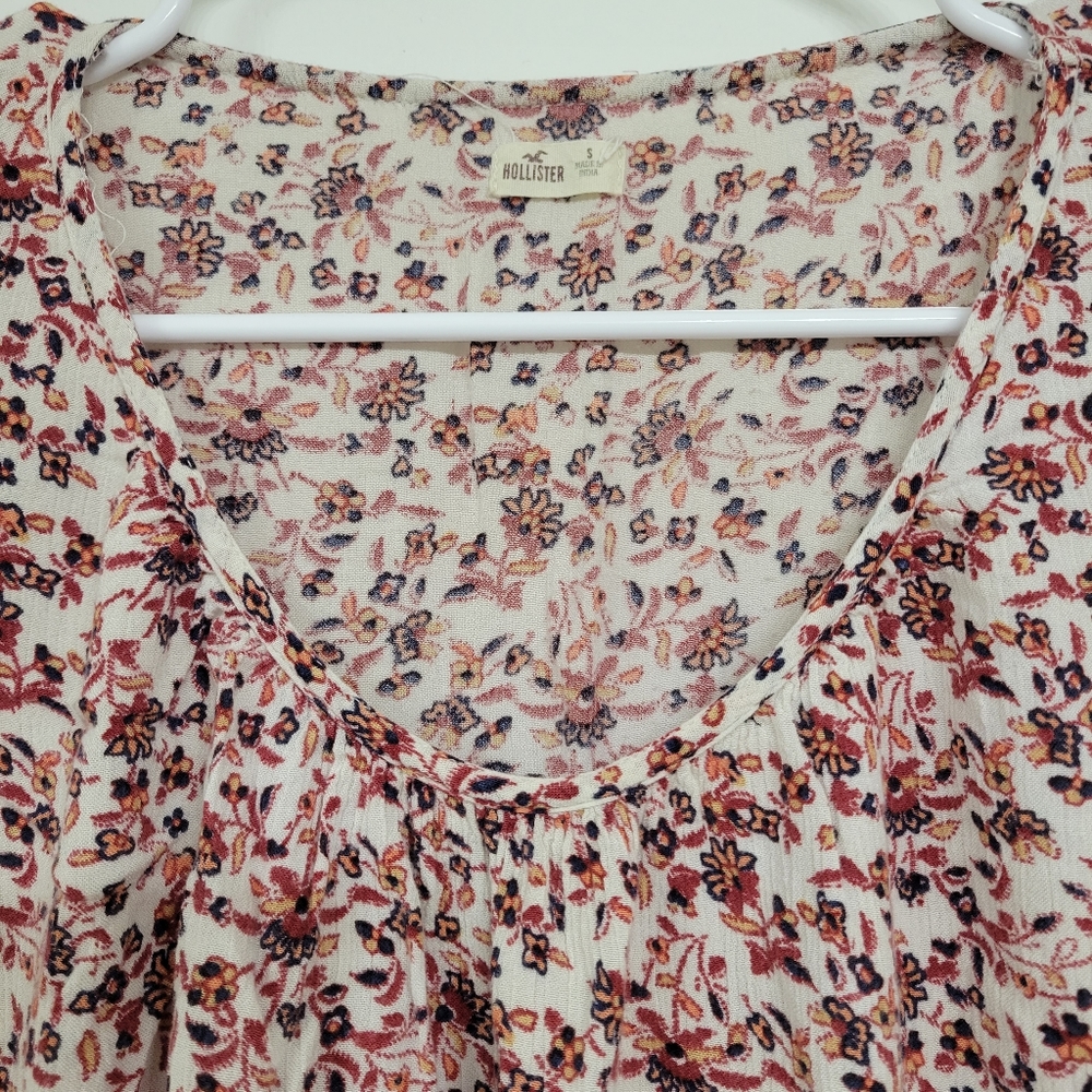 Hollister small floral peasant lace blouse bell sleeves boho prarie red - Picture 4 of 9